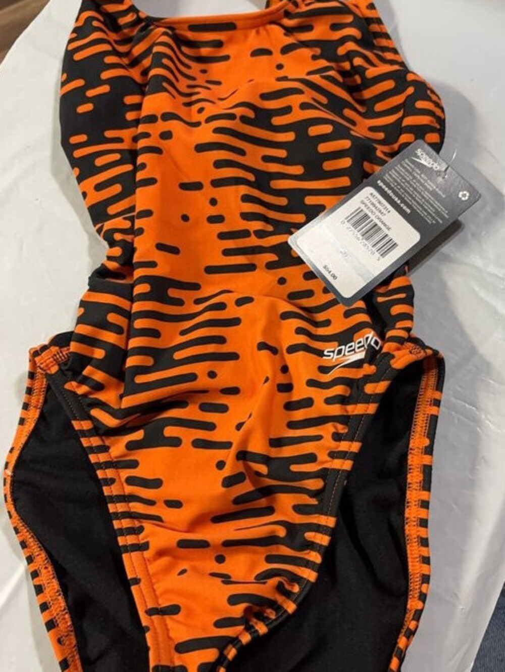Speedo Orange / Black Abstract Print One-Piece Swimsuit (New with Tags) Size 20
